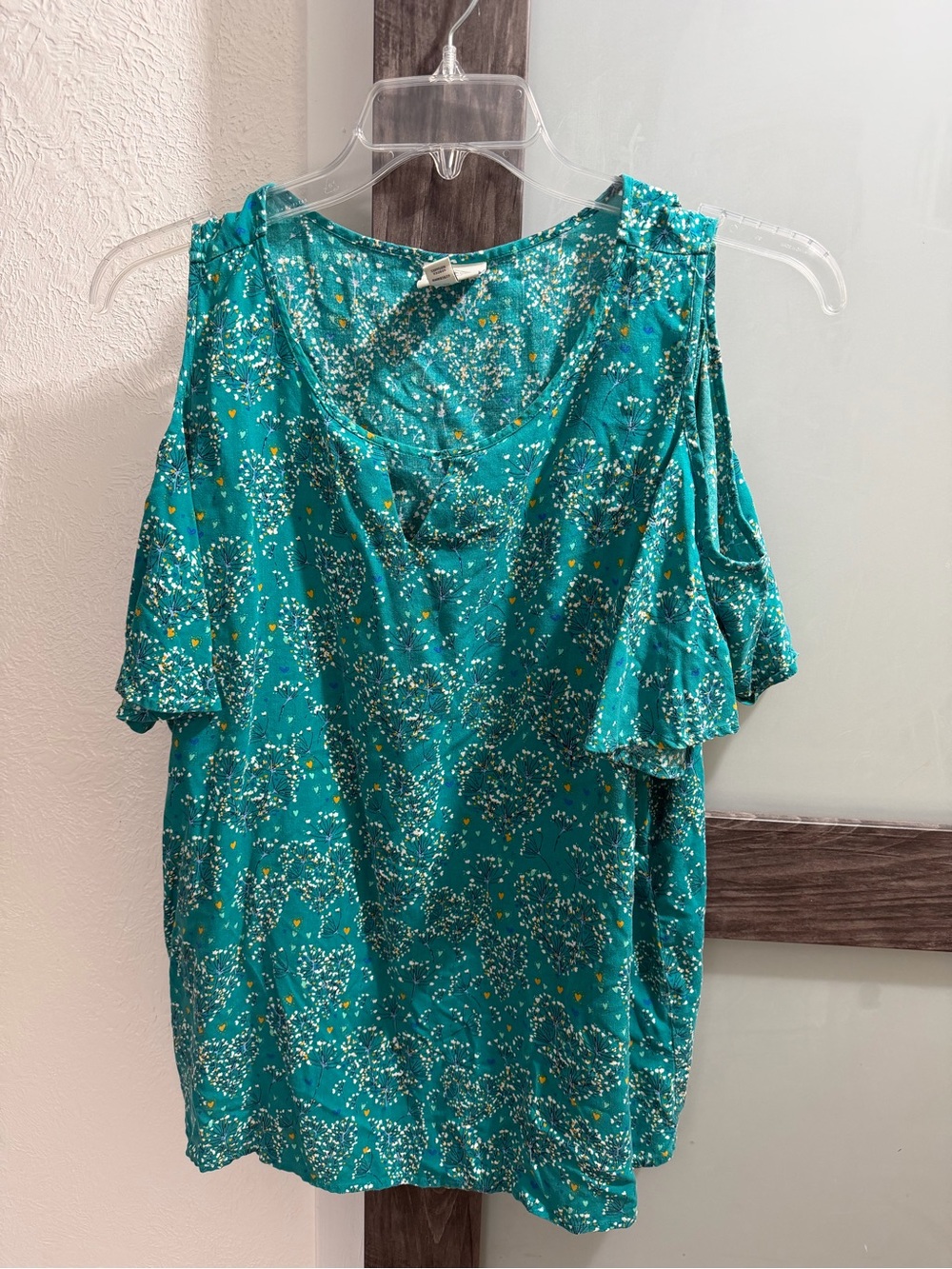 St. John's Bay Teal Cold-Shoulder Floral Blouse